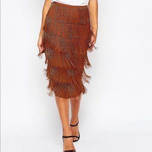 ASOS All Over Beaded Fringe Skirt - Bronze / US 4